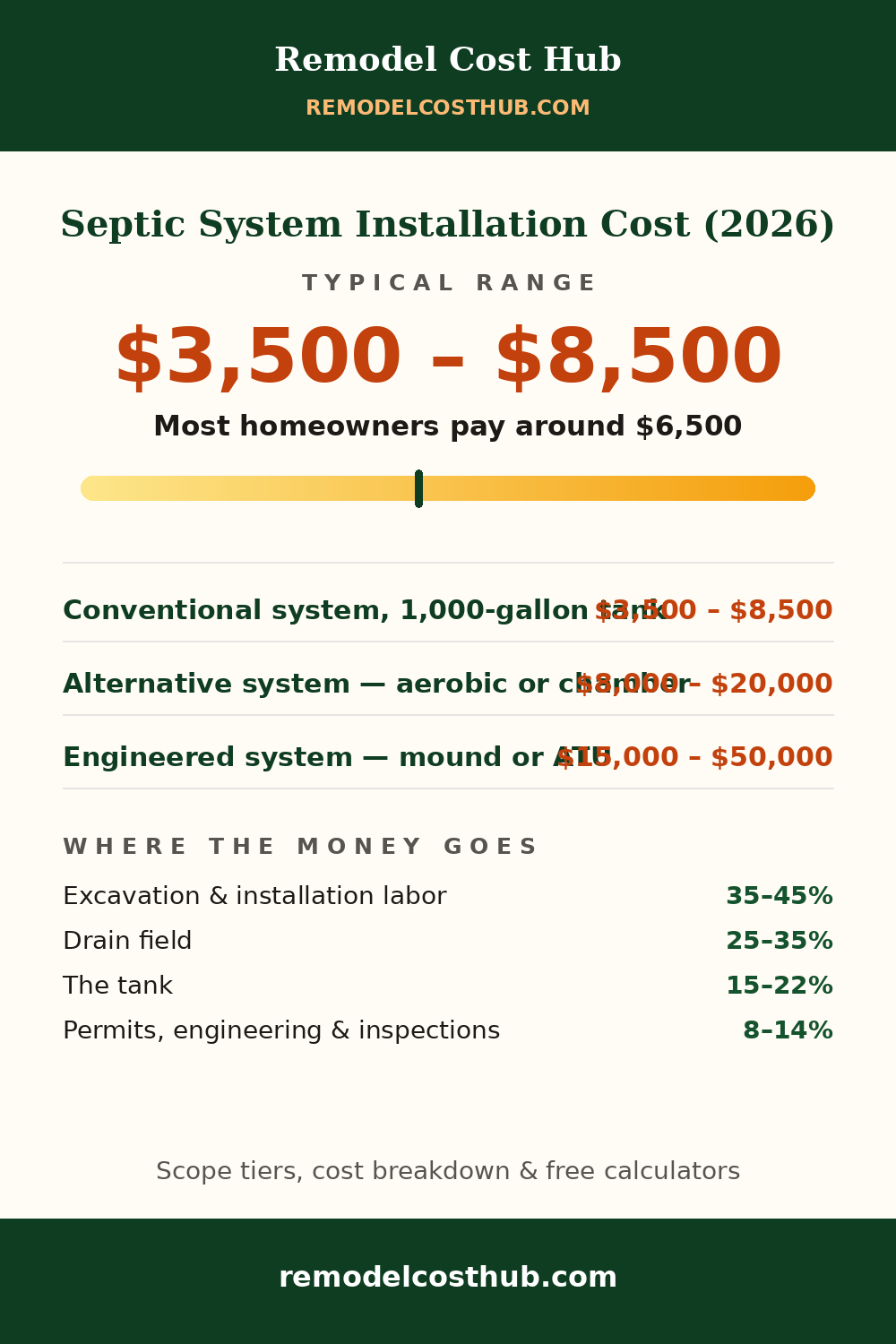 Septic System Installation cost range graphic